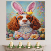 Regal Elegance: Cavalier King Charles Spaniel Dressed for a Festive Spring Celebration on Art Print, Canvas, or Framed Decor